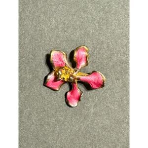 Vintage Gold Filled Pink Enamel Iris Pendant/Brooch